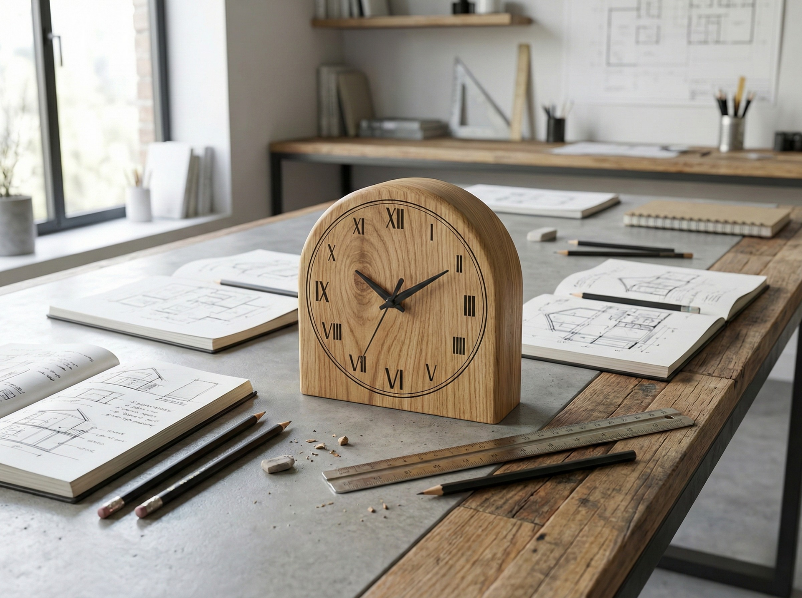 Masaüstü ahşap saat — Roma rakamı kadran