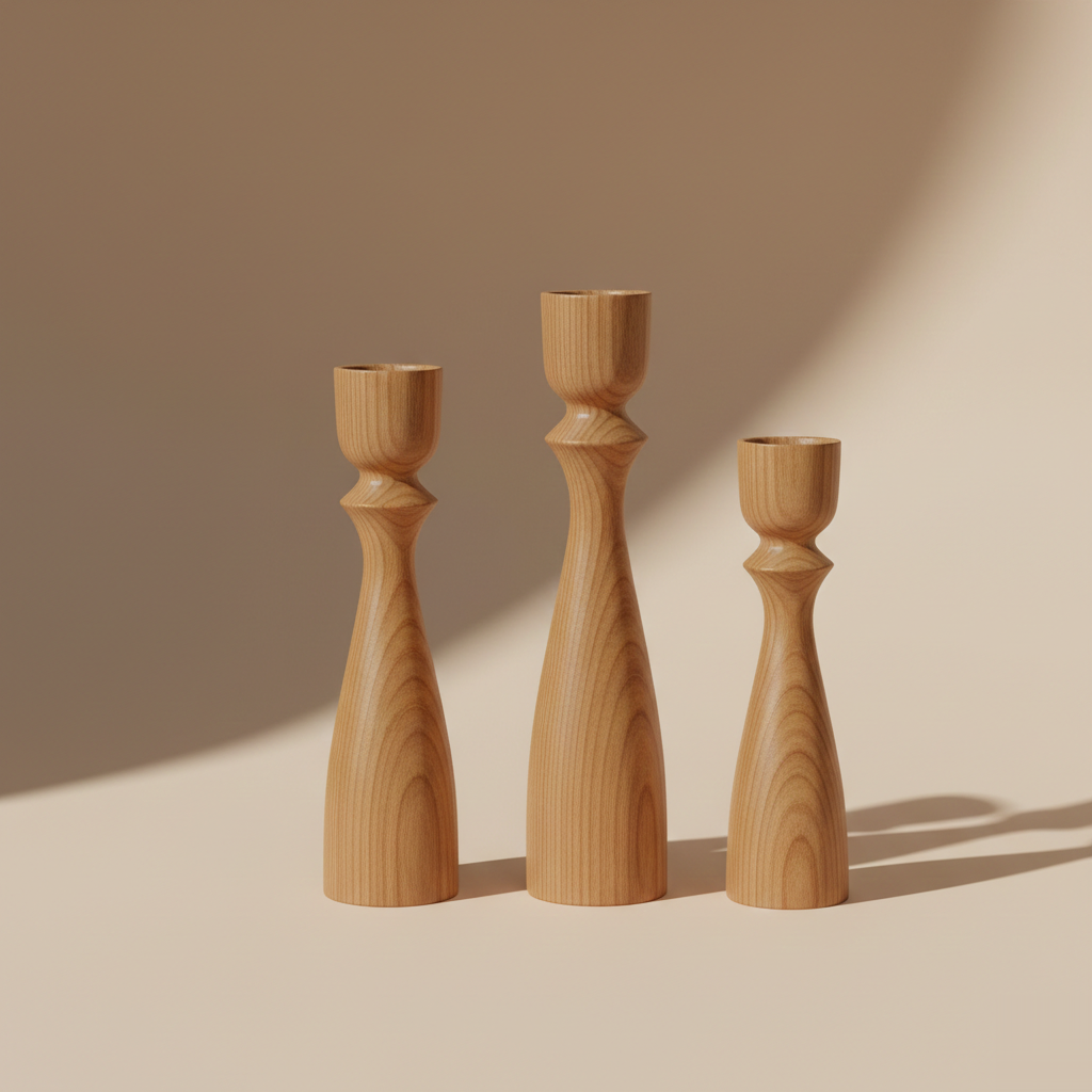 Ahşap şamdan — zarif ince bel formu