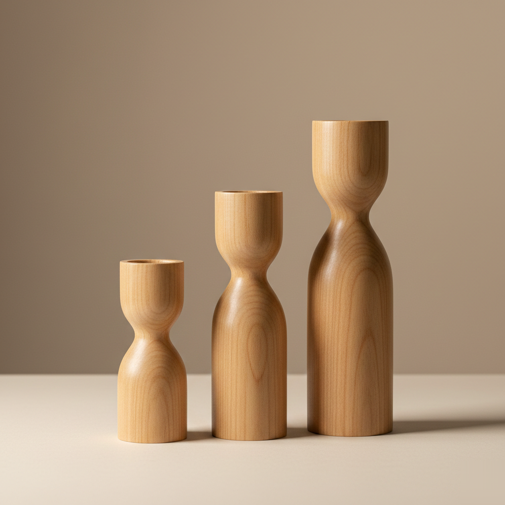 Ahşap şamdan — silindirik modern form