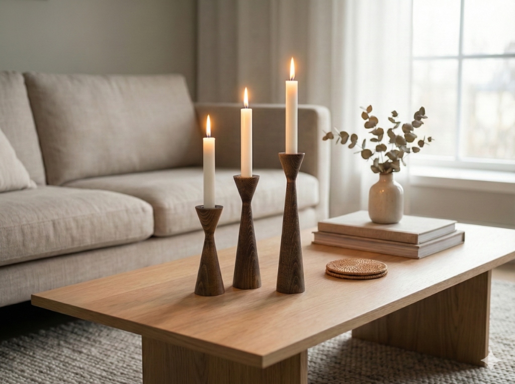 Ahşap Vazo ve Şamdan Kombini