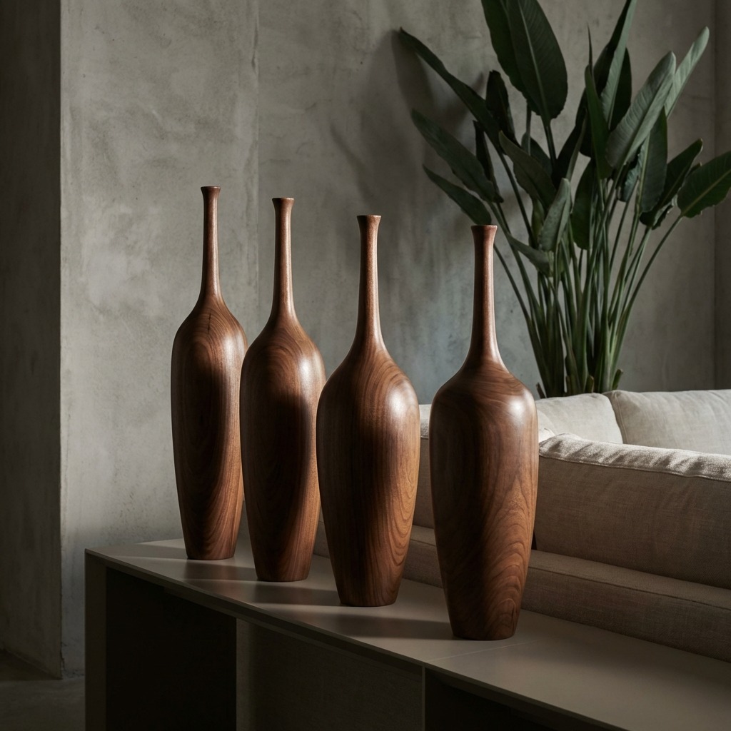 Uzun Modern Ahşap Vazolar
