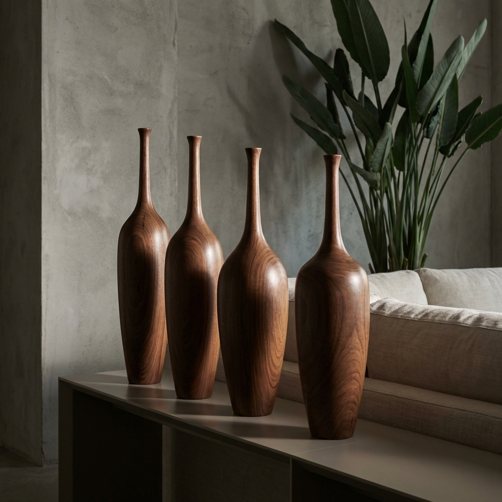 Ahşap vazo — ince boyun serisi ceviz tonu