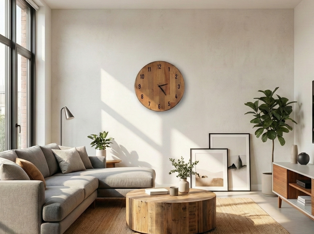 Ahşap Duvar Saati - Tuğla Duvar